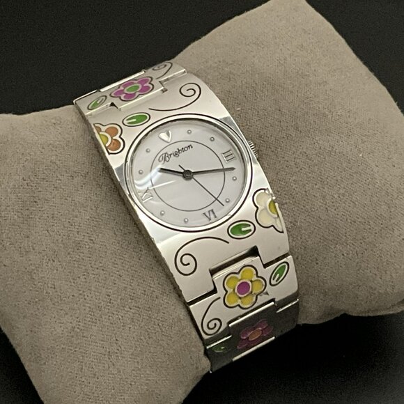 Brighton Floral Bracelet Watch - Enamel Accents - NOS - Picture 1 of 4